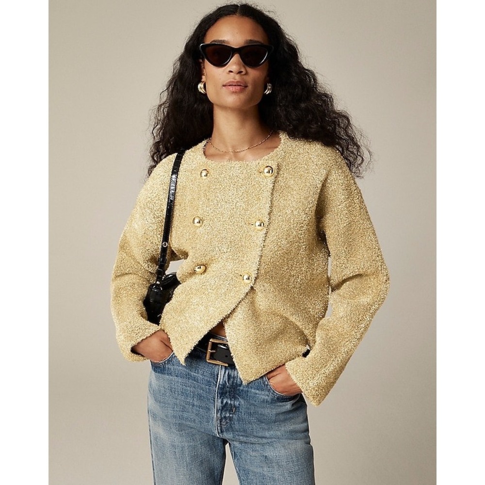 NWT J Crew Collection Oversized Doubled Faced Gold Metallic Jacket Small‎ Preppy